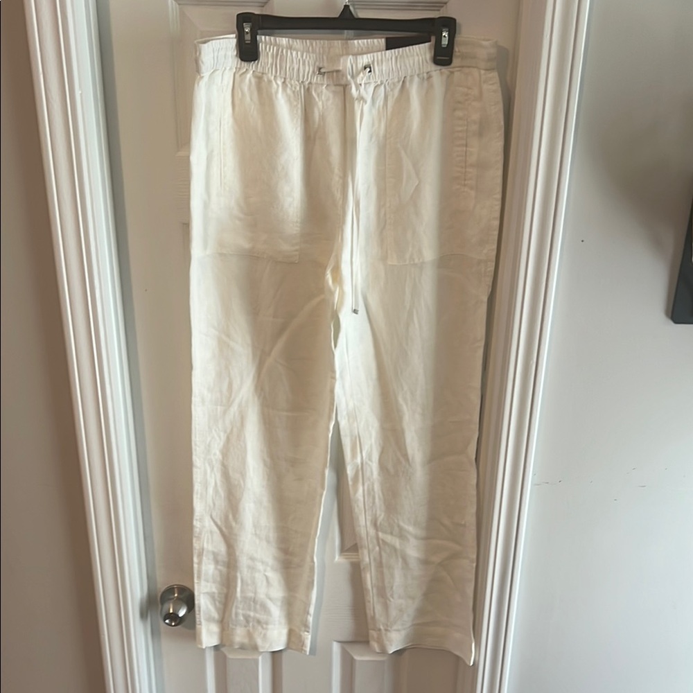 NWT Rafaella Off White Drawstring Linen Pants Size Large
